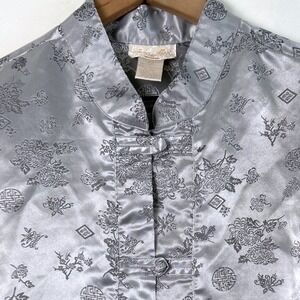 Inner Most Woman Floral Mandarin Collar Button Front Blouse Top Size 2X Silver